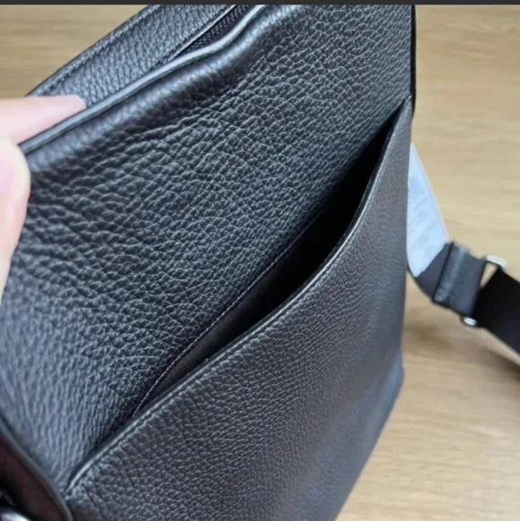 NWT Coach 4011 Houston Flight Bag in Black Refined Pebble Leather. Men